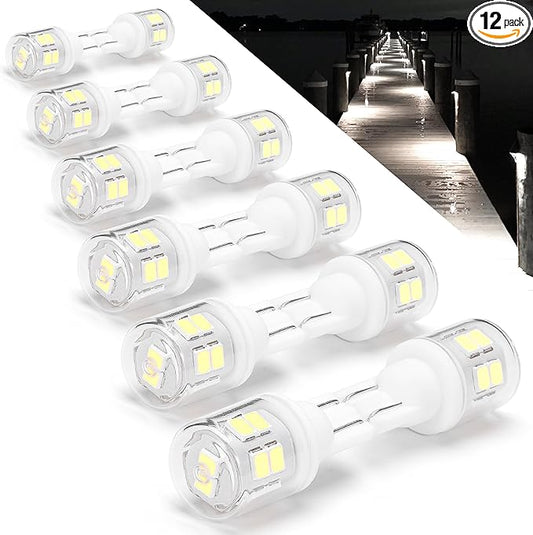 T5 T10 Wedge Base 921 194 LED Light Bulb AC/DC12-24V 6000K Daylight White 300lm 3W Equivalent 25W 30W Incandecent Bulbs for Car RV Camper Landscape Patio Driveway Malibu Lighting, 12 Pack