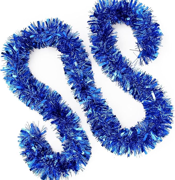 33FT Blue Christmas Tinsel Garland，Metallic Christmas Tree Decoration, Tinsel Garland Decoration for Christmas Decoration, Halloween & Birthday Party, Indoor and Outdoor Activity New Year Parties
