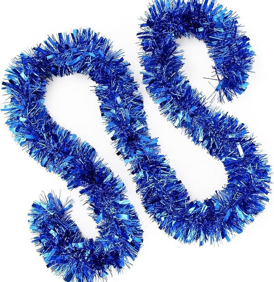 33FT Blue Christmas Tinsel Garland，Metallic Christmas Tree Decoration, Tinsel Garland Decoration for Christmas Decoration, Halloween & Birthday Party, Indoor and Outdoor Activity New Year Parties