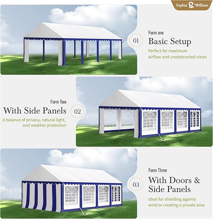 Tents for Parties Party Tent 13x26 ft, Outdoor Canopy Carpas para Fiestas Heavy Duty, Large Waterproof Patio Event Wedding Tent White & Blue with Sidewalls Walls for Backyard