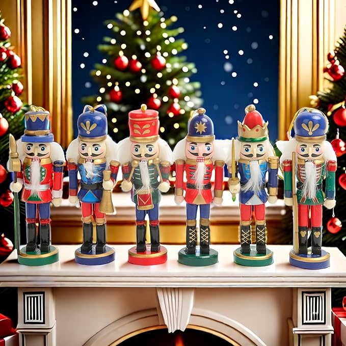 12 PCS Christmas Nutcracker Ornament Set, 4.7Inch Nutcrackers Tree Ornaments Set, Festive Collectible Gift for Winter Table Desktop Fireplace Decorations