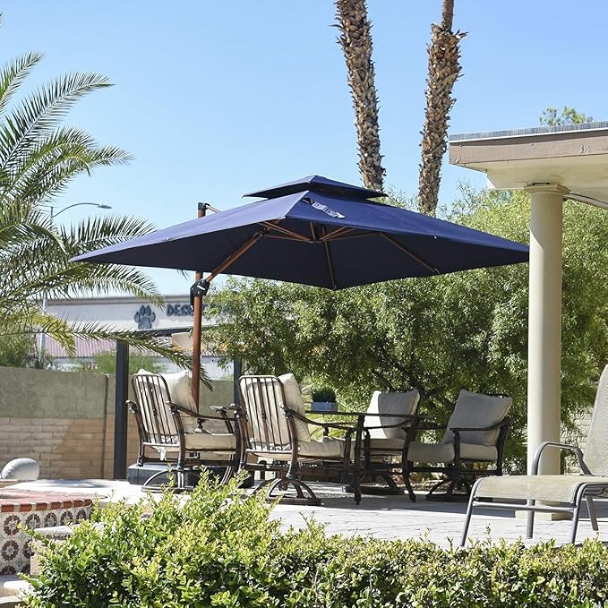 PURPLE LEAF 9ft Patio Umbrella Outdoor Square Umbrellas Large Cantilever Umbrella Windproof Offset Umbrellas Heavy Duty Sun Umbrella for Garden Deck Pool Patio, Navy Blue