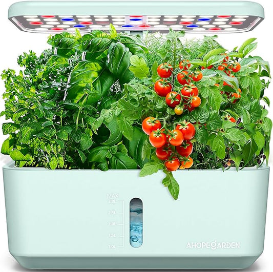 Ahopegarden Indoor Garden Hydroponics Growing System: 10 Pods Plant Germination Kit Herb Vegetable Growth Lamp Countertop with LED Grow Light - Hydrophonic Planter Grower Harvest Lettuce