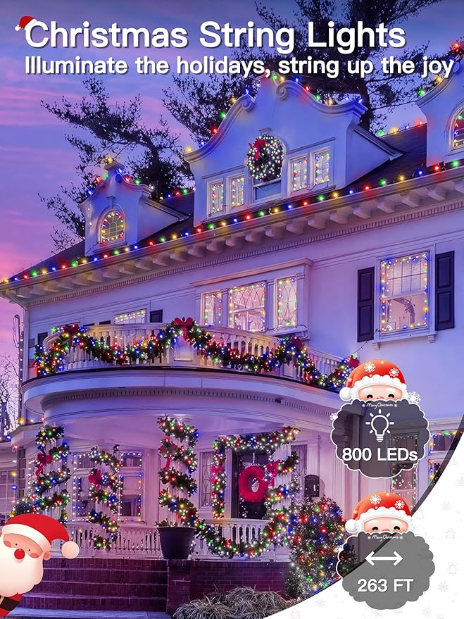 Christmas Lights 263FT 800 LED, Christmas Tree Light with 8 Lighting Modes, Outdoor Waterproof String Lights with Remote and Timer, Xmas Light for Holiday Decor (Multicolor)