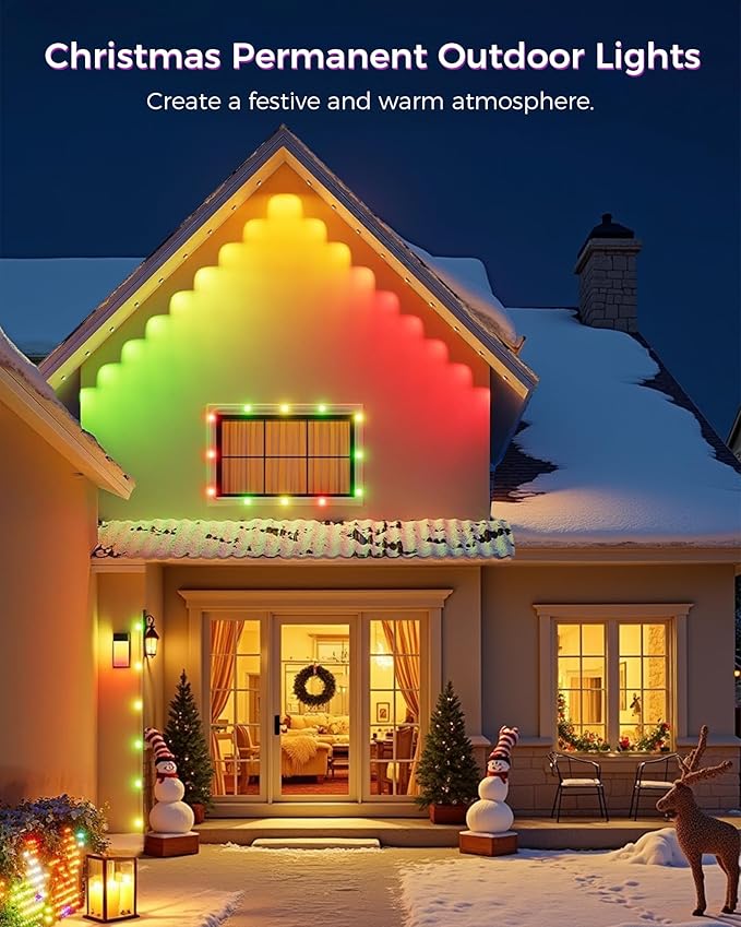 Permanent Outdoor Lights for House, 200ft Smart RGB LED Outdoor Christmas Lights with App/Remote Control, IP67 Waterproof Lighting with Multi Scene Modes for Daily, Party, Holiday, Garden Decor
