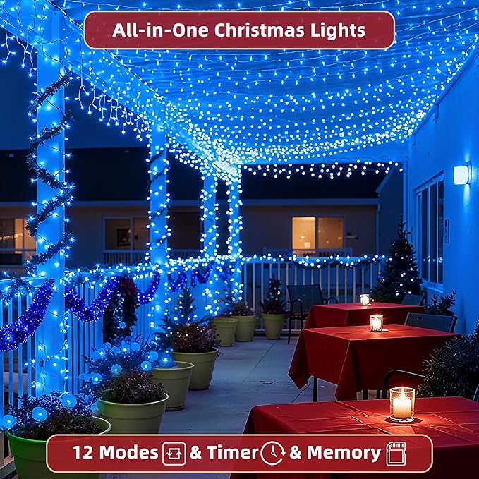 240ft Outdoor Christmas Lights, 750 LED Super Long String Lights 12 Modes & Timer Memory, Dimmable Outsite Waterproof Light Strings for Xmas Tree Garden Wedding Party Holiday Decorations Blue