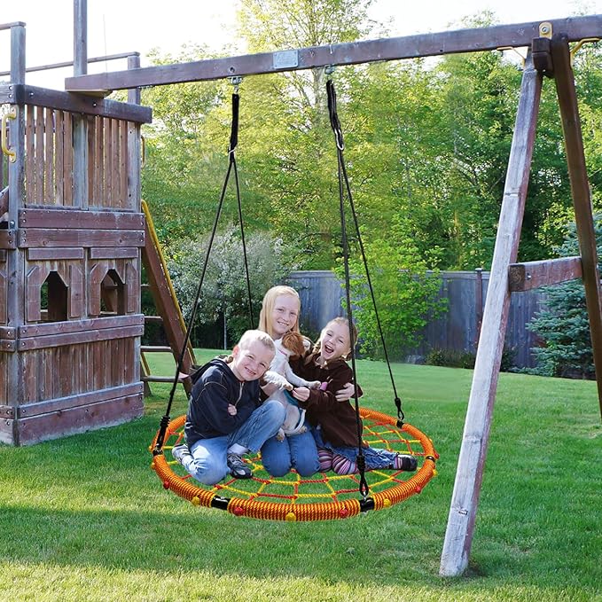 43 Spider Web Swing,Tree Swing for Kids Outdoor,Outdoor Large Web Swings£¬900Lb Weight Capacity, with 71 Detachable Nylon Rope Swivel£¬for Backyard, Playground (Red-Yellow) (43in)