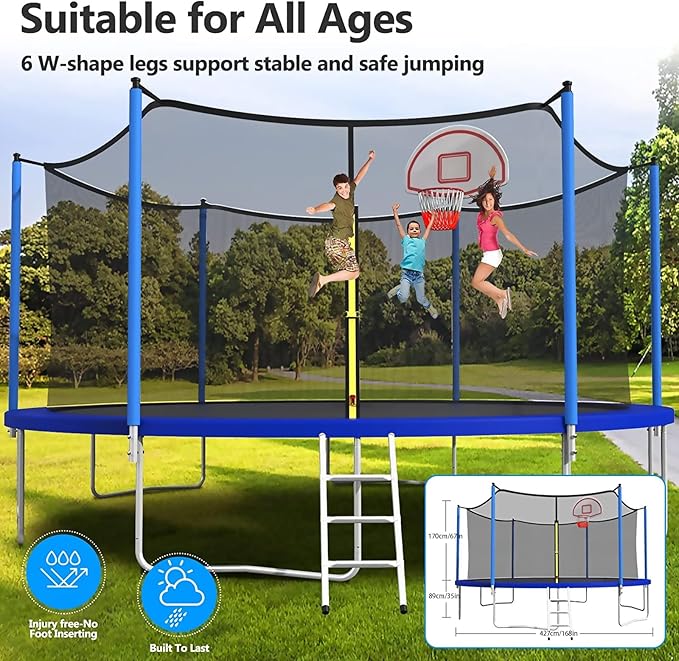 Lyromix Upgraded 16FT 15FT 14FT 12FT 10FT 8FT Trampoline Outdoor with Basketball Hoop and Net, Capacity for 4-6 Kids and Adults