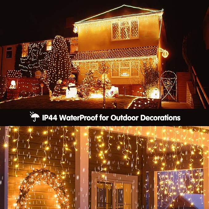 Led Christmas Lights Outdoor Christmas Decorations Hanging Light 400LED 8 Modes 75 Drops, Waterproof Outdoor Indoor Fairy Christmas Lights for Party, Holiday, Wedding, Eaves Decorations (Warm Light)
