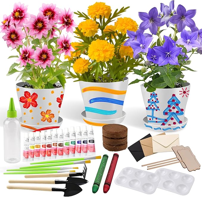 Paint & Plant Children’s Gardening Kit for Girls Boys Toys Garden Flower Gardening Gift for Kids Flower Pots Seeds Art Craft Grow Garden Planting Set for Kids Age 4 5 6 7 8 9 10 11 12 13 14 Years Old