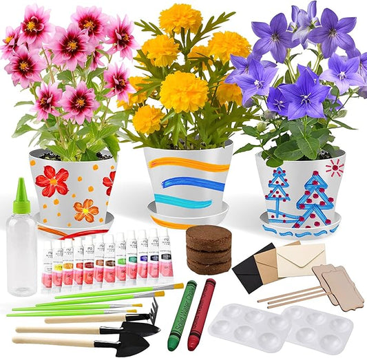 Paint & Plant Children’s Gardening Kit for Girls Boys Toys Garden Flower Gardening Gift for Kids Flower Pots Seeds Art Craft Grow Garden Planting Set for Kids Age 4 5 6 7 8 9 10 11 12 13 14 Years Old