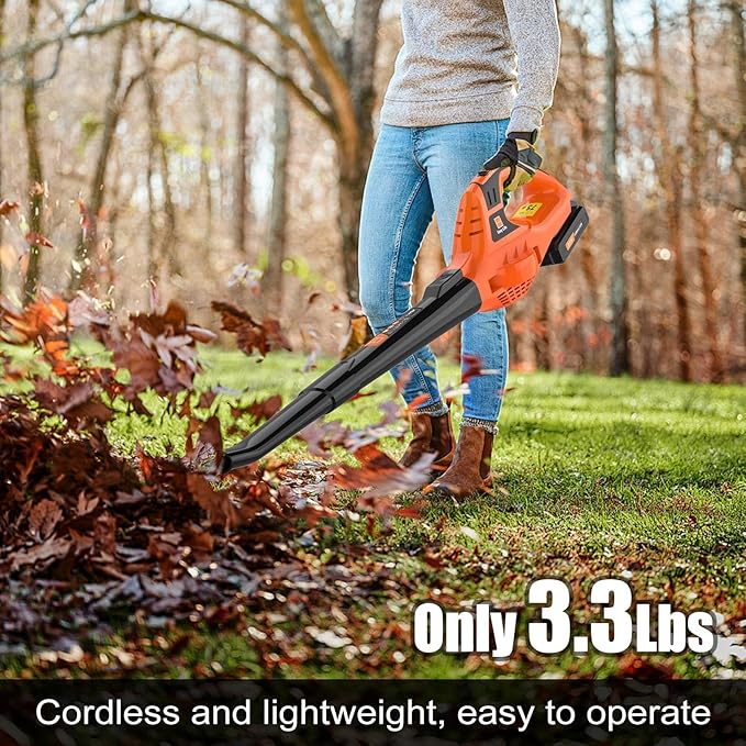 21V Leaf Blower Cordless | Handheld Electric Lightweight Blower with 4.0Ah Rechargeable Battery & Fast Charger | Adjustable Speeds, Portable Design for Lawn, Patio, Yard, Sidewalk Cleaning