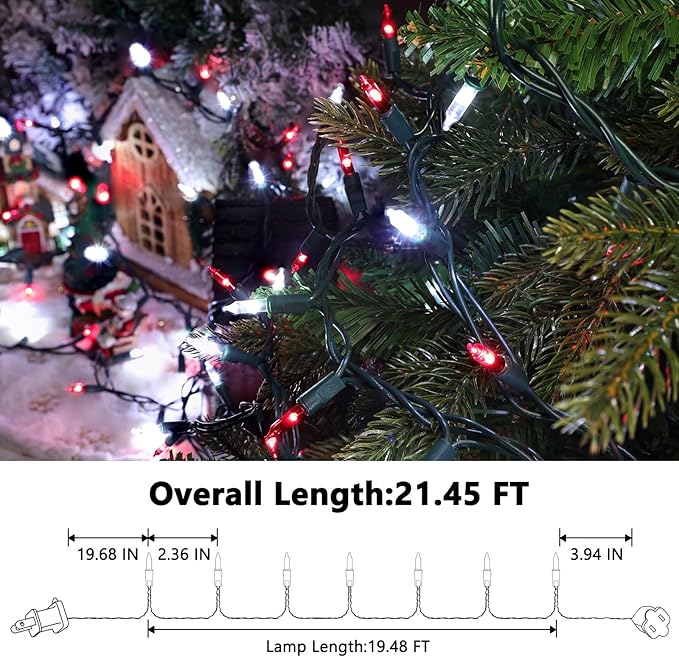 Christmas Lights -2 Pack Total 43FT 200 Count Conectable Waterproof String Lights Brighter Detachable Plug-in Lights Indoor & Outdoor for Christmas Decoration(Red & White)