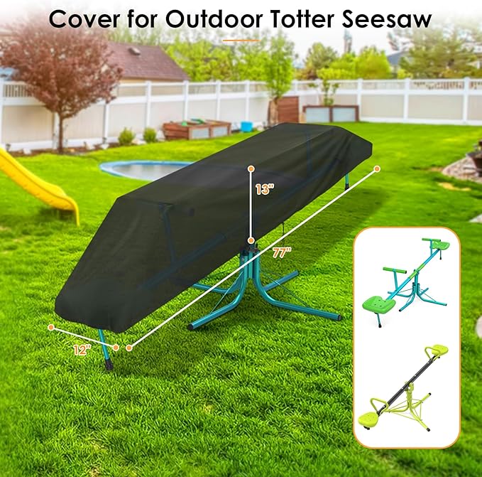 Teeter Totter Cover, Outdoor Waterproof Accessories for Kids Spin Seesaw Teeter Totter Heavy Duty Playground Equipment Cover - Black 77L x 12W x 13H