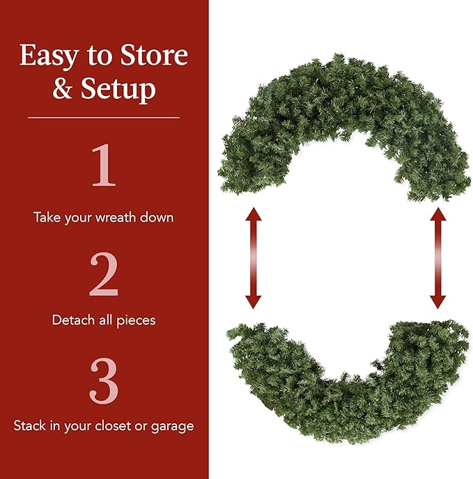 Best Choice Products 60in Large Artificial Pre-Lit Fir Christmas Wreath Holiday Accent Decoration for Door, Mantel w/Red Lighted Bow, 375 LED Lights, 930 PVC Tips, Power Plug-in