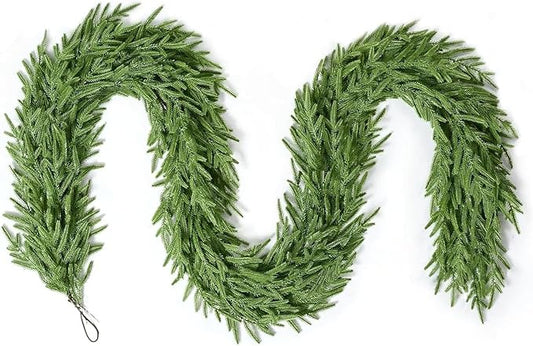 9ft Artificial Christmas Garland, Realistic Norfolk Pine Greenery Garland for Fireplace Mantel, Table, Doorframe, Indoor Outdoor Xmas Holiday Decoration, Real Touch Full Cedar Pine Garland