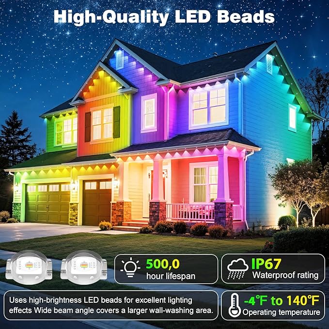 LITSOUL 300FT Permanent Outdoor Lights for House Waterproof, Smart RGB Eave LED Lighting with 16 Million Colors, IP67 Outdoor Strip Lights for Christmas Halloween Holiday Daily Decorations (300FT)