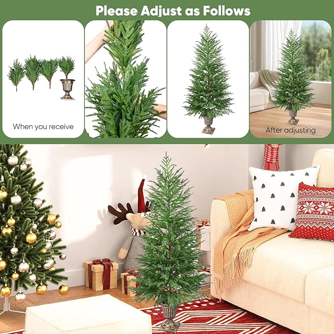 4FT Artificial Potted Norfolk Christmas Tree, 1-Pack Norfolk Pine Tree,Faux Christmas Tree Fake Potted Plants for Indoor Outdoor Home Front Porch Christmas Decor
