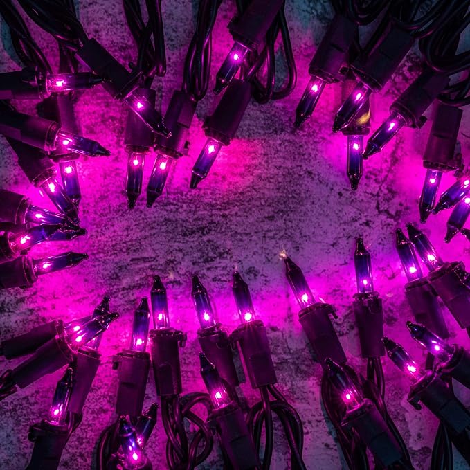 YULETIME 200 Purple Halloween Lights with Black Wire, Pack of 2 Sets 33 ft 100 Count UL Certified Christmas String Lights (Purple)