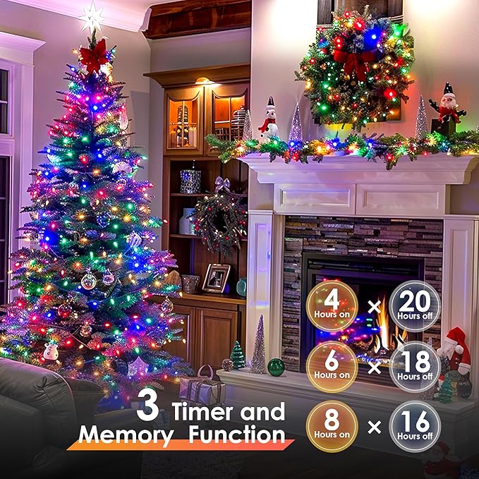 Christmas Lights 1200 LED 394 FT, IP67 Waterproof Christmas Tree Lights with 8 Modes, Outdoor String Lights with Timers & Memory Function, Xmas Light for Holiday Decor (Multicolored)