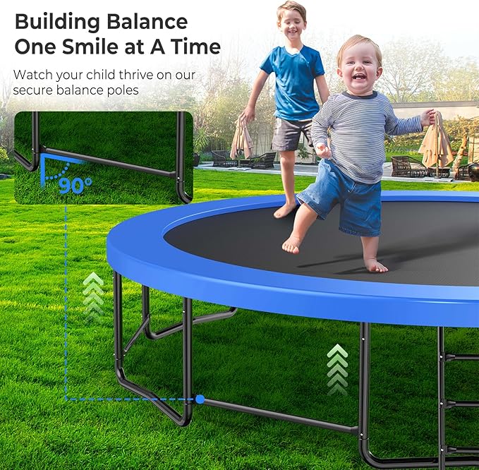 Lyromix 12 14 15 16FT Outdoor Trampolines for Kids and Adults, Pumpkin Trampolin with Curved Poles, Recreational Trampolin with Basketball Hoop and Safety Enclosure Net for Kids and Adults