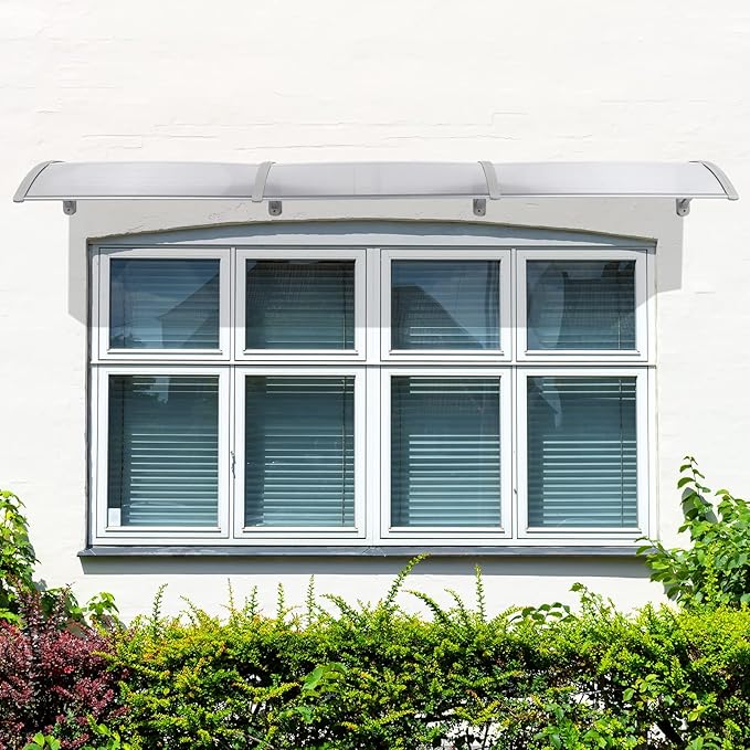 Window Awning Door Canopy Exterior- 38" x 120" Aluminum Door Awning, Polycarbonate Cover Patio Canopy Awning for House, Outside, Rain Snow & UV Resistant (Clear Board & Grey Bracket)