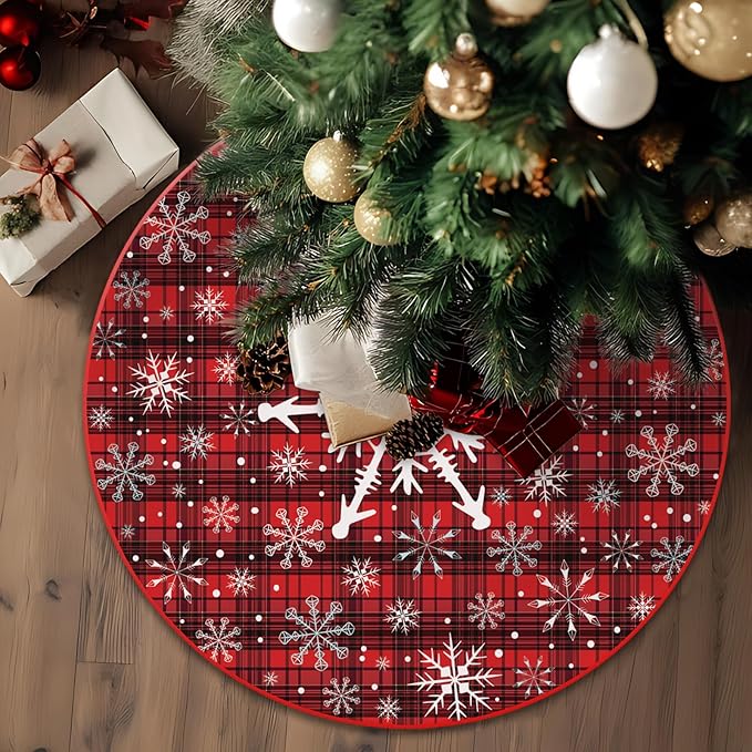 48 Inch Snowflake Christmas Tree Skirt – Holiday Tree Mat for 6 to 7.5 Ft Trees, Durable & Soft Christmas Decorations for Home, Living Room, Party, Winter Xmas Holiday Decor