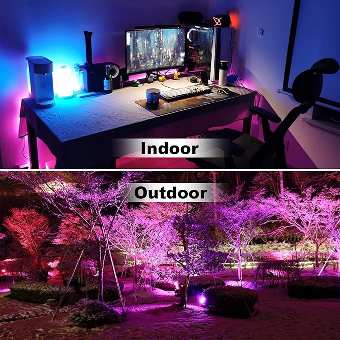 LED Flood Light Outdoor 500W Equivalent Color Changing Landscape Lighting, 24H Timing+120 Colors Strobe+2700K Warm White+DIY Flash IP66 Waterproof Up Stage House RGB Led Light Indoor US 3-Plug 6Pack