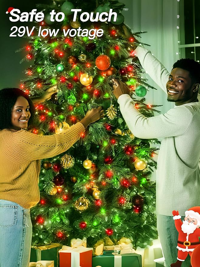 Christmas Lights 66FT 200 LED, Christmas Tree Light with 8 Lighting Modes, Outdoor Waterproof String Lights with Remote and Timer, Fairy Light for Holiday Decor (Red and Green)