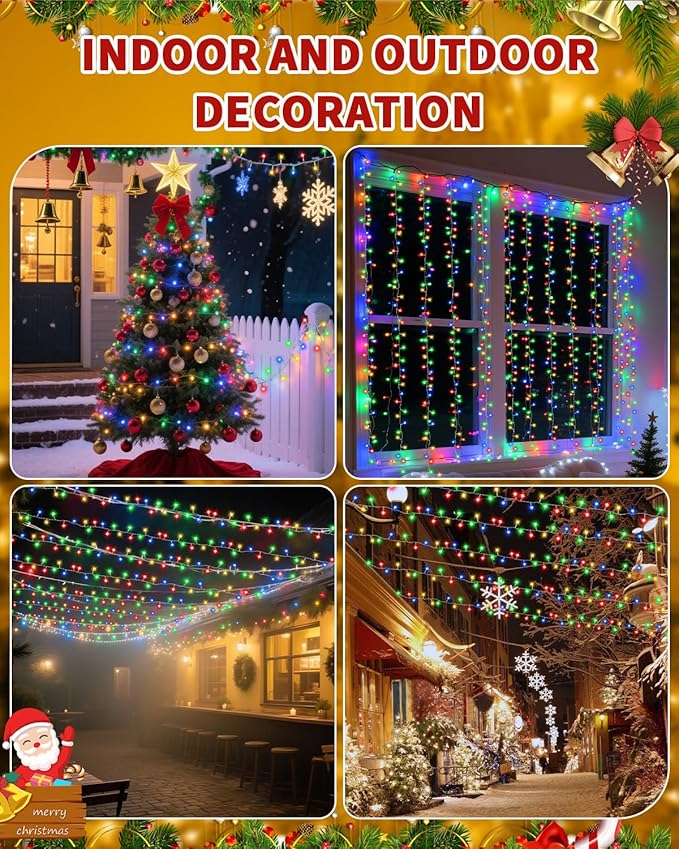Christmas Lights String Outdoor Indoor, 300 LED 108FT Multicolor Xmas Tree Decorations Lights, Plug in Twinkle Fairy Light with Remote Timer Dimmable for Room Yard Holiday Party Wedding Camping Decor