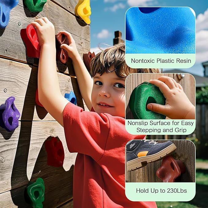TOPNEW 25PCS Rock Climbing Holds for Kids, Large Climbing Holds for Play Set, Swingset - Adult Rock Wall Holds with Mounting Hardware for Indoor Outdoor Rock Climbing Wall