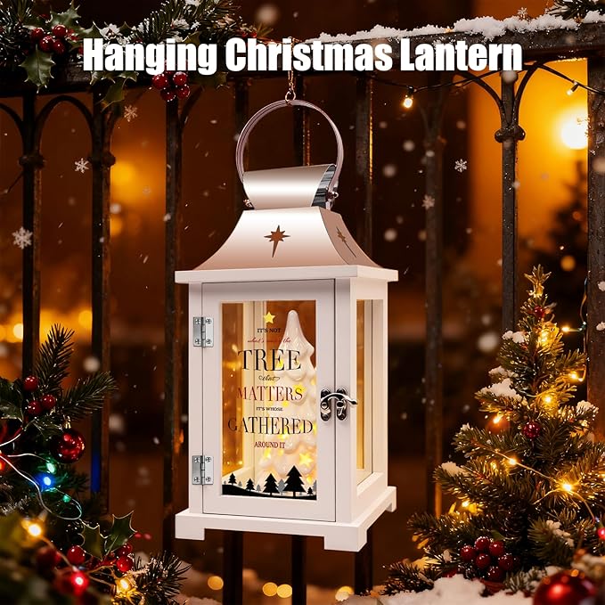 Ceramic Christmas Tree That Light up for Table Centerpieces, 15.1" Tall Lantern Indoor Party Decor, Hanging Candle Lantern for Home, Holidays Tabletop Décor Gift, Xmas Tree Figurine