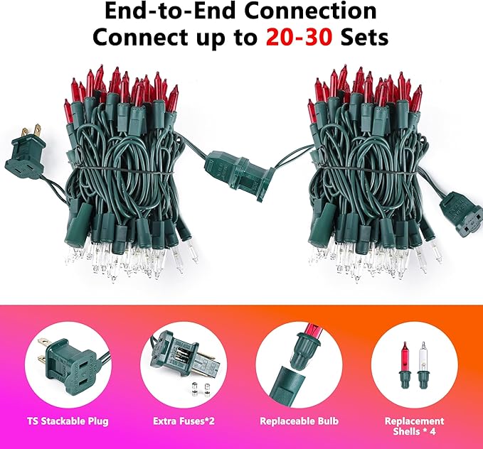 Christmas Lights -1 Pack 21.5FT 100LED Conectable Waterproof String Lights Brighter Detachable Plug-in Lights Indoor & Outdoor for Christmas decorationr(Red & White)