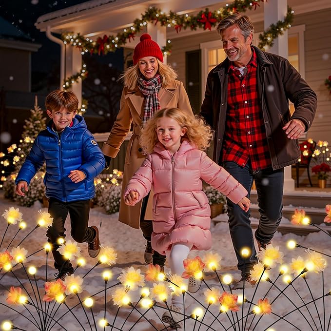 Solar Garden Lights, Decorative Solar Flowers Light for Outside, Decorative Christmas Lights, Outdoor Christmas Decorations, Fairy Lights for Patio Porch Yard Decor (4 Pack)