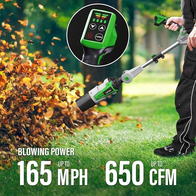 SOYUS Leaf Blower Cordless, 650 CFM/165 MPH Electric Cordless Leaf Blower, with 2 x 4.0Ah Batteries and Charger Included, Brushless Motor and 5 Speed Mode for Lawn, Yard, Garage, and Sidewalk Cleaning