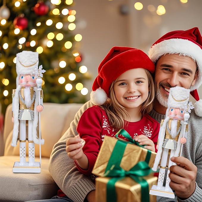 Christmas Nutcracker Decorations Nutcracker Figure 15 Inch Wooden Nutcrackers Collectible Ornament Nutcracker Soldier for Table Desktop Home Christmas Decor Xmas Indoor Decor White King