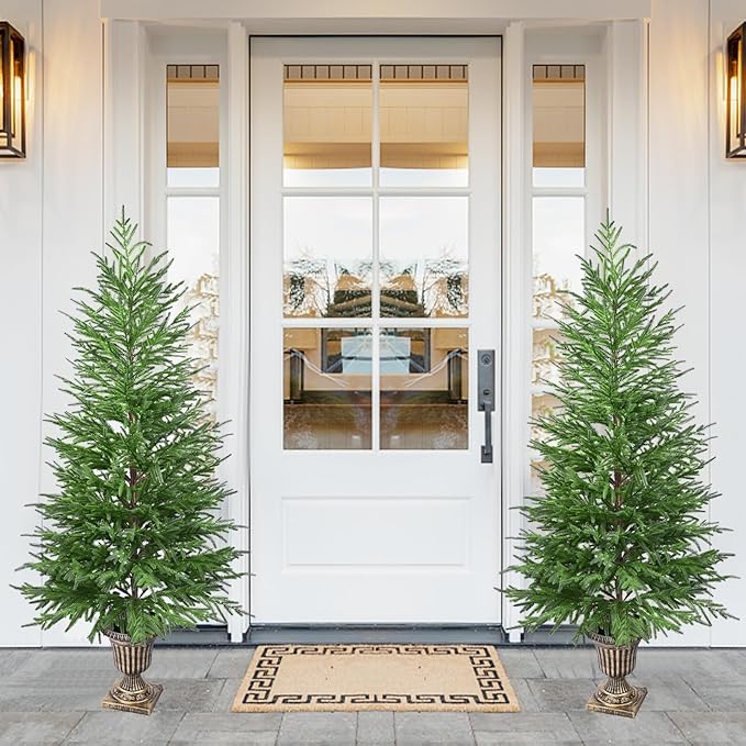4FT Artificial Potted Norfolk Christmas Tree, 1-Pack Norfolk Pine Tree,Faux Christmas Tree Fake Potted Plants for Indoor Outdoor Home Front Porch Christmas Decor