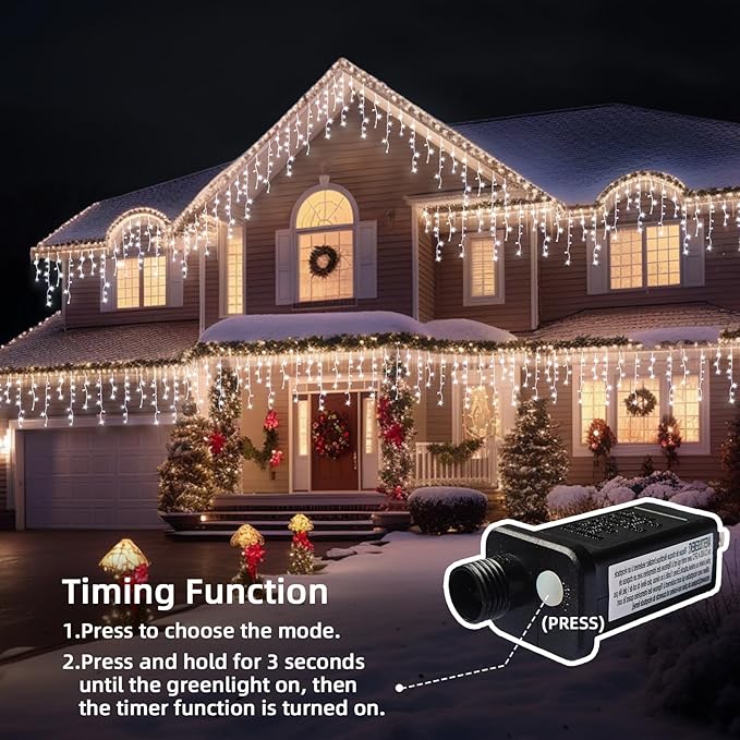 Christmas Outdoor Icicle Lights - 480 LED 66+33 FT 8 Modes Curtain Fairy String Light Plug in, Waterproof for Eaves Yard Holiday Xmas Holiday Indoor Outdoor Decoration - White