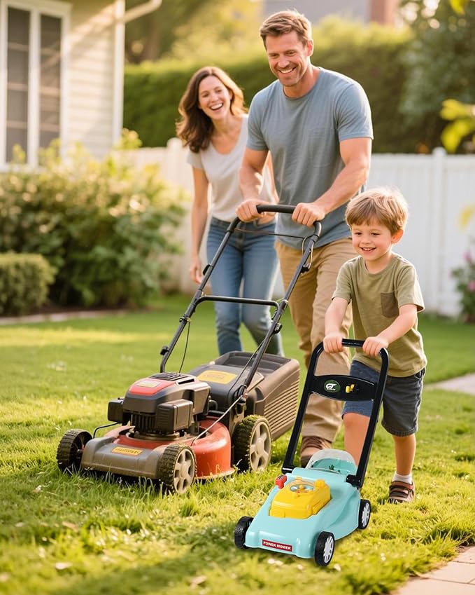 Kids Lawn Mower with Realistic Grass-Cutting Action and Sounds – No Batteries Required | Fun Outdoor Push Toy, Birthday Gift & Holiday Present for 3, 4, 5, 6, 7, 8 Year Old Boys and Girls (Blue)