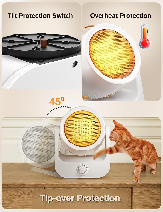 Electric Space Heaters For Indoor Use, 100¡Æunlimited Oscillating, 2S Instant Heating, 1500WPTC Ceramic Electric Patio Heaters For HomeOffice, Tip-Over & Overheat Protection, 2 Heating Modes, SnowWhite