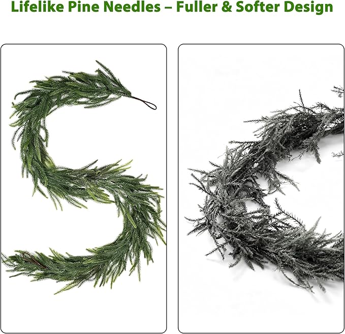 2 Pcs 6FT Artificial Norfolk Pine Christmas Greenery – Realistic Winter Pine Decoration for Mantle, Fireplace, Table, Wall, Indoor Outdoor Holiday Use