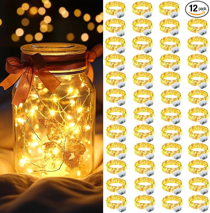 AIKEI 48 Pack LED Fairy Lights Battery Operated, String Lights Waterproof 7 Feet 20 Led Firefly Starry Lamps for Wedding Party Bedroom Garden Christmas Decoration (Warm White, 48 Pack)