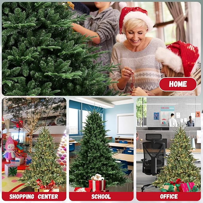 Full Realistic Christmas Tree, 6ft Artificial Christmas Tree with 1610 PE&PVC Flame-Retardant Tips, Unlit Spruce Christmas Tree, Auto Hinged Faux Xmas Tree for Home Office Holiday Decor