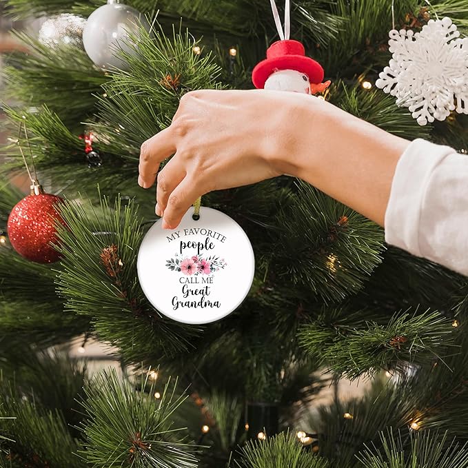 Great Grandma Gifts Ceramic Christmas Ornaments, GreatGrandma Christmas Tree Ornaments, Xmas Birthday Gifts for GreatGrandma, My Favorite Call Me Great Grandma Decorative Hanging Ornament