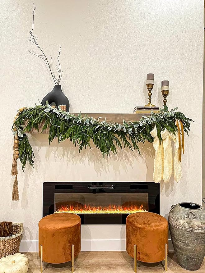 Norfolk Pine Garland 6ft Real Touch Realistic Christmas Pine Garland, Greenery Artificial Christmas Decorations for Table, Mantle, Wall (Norfolk Pine-2Pack, 1)