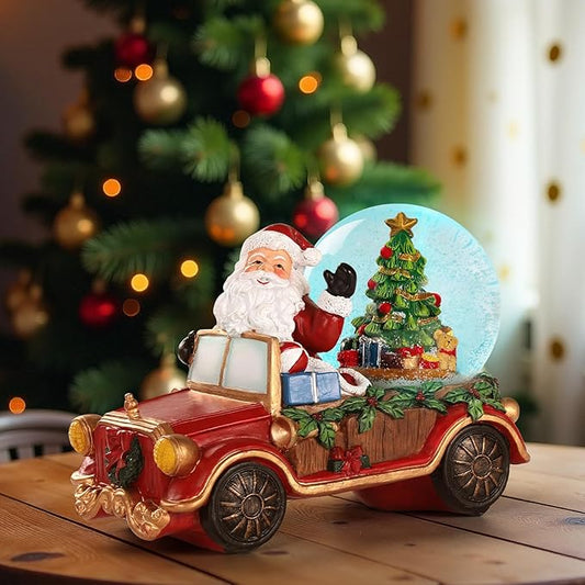Christmas Snow Water Lantern Santa Claus with Christmas Tree, Battery Operated Lighted Spinning Lantern for Christmas Festival Decoration Gifts