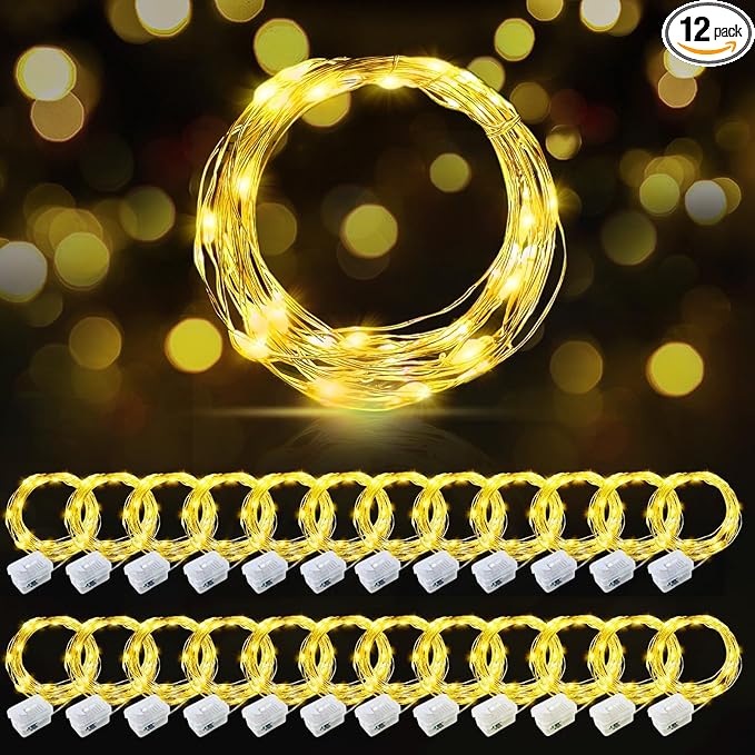 AIKEI 24 Pack LED Fairy Lights Battery Operated, Warm White String Lights Waterproof 7ft 20 Led 3 Lighting Modes for Wedding Party Bedroom Decor Garden Christmas Outdoor Indoor Decoration Warm White