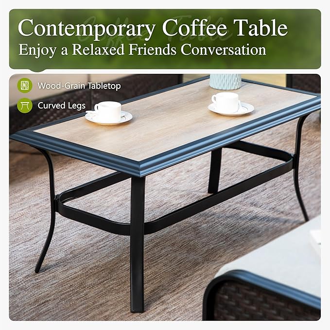 Sophia & William Patio Furniture Set, Outdoor Metal Conversation Set 9 Seats with 3-Seater Sofa, 2 Motion Chairs, 1 Loveseat, 2 Ottoman,1 Coffee Table for Seating, Lawn Porch Backyard,Beige