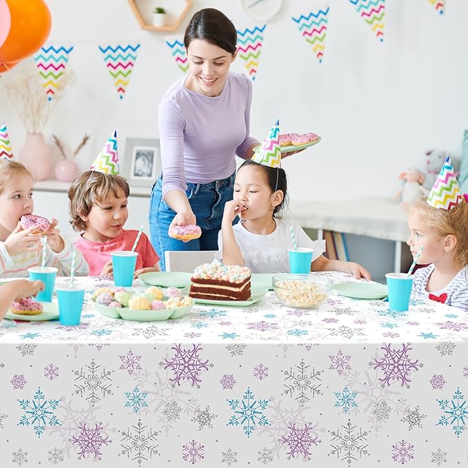 12 Pieces Christmas Snowflake Party Tablecloth Decorations,Plastic Purple and Blue Winter Wonderland Table Cover for Winter Christmas Birthday Holiday Party Decorations and Supplies,54x108 inch