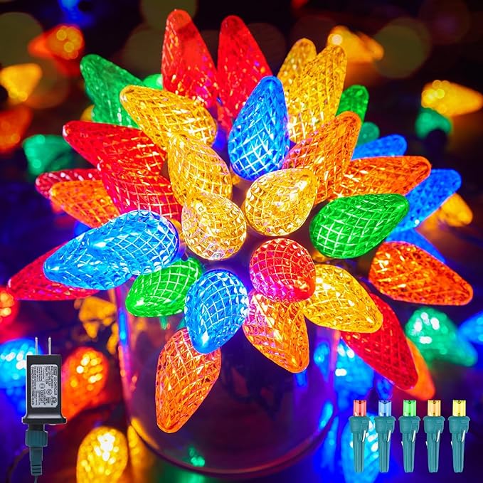 Minetom C9 LED Christmas Lights Outdoor, 81 Feet 100 LED String Light with Timer & 8 Lighting Mode, Waterproof Commercial Grade Christmas Tree Lights for Outside Indoor Roofline Patio, Multicolor